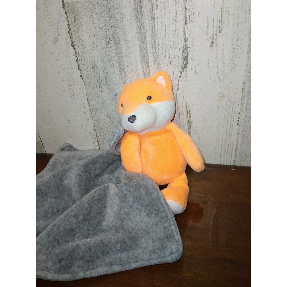 CARTER'S Fox Security Blanket Lovey Orange Gray Rattle Baby Toy Plush 10"